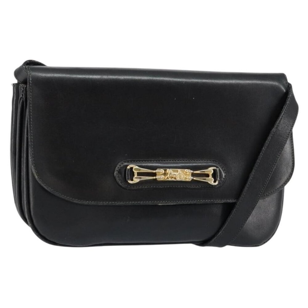Authentic CELINE Horse Carriage Shoulder Bag Leather Black Gold